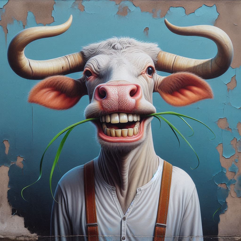 Anthropomorphic caricature cow