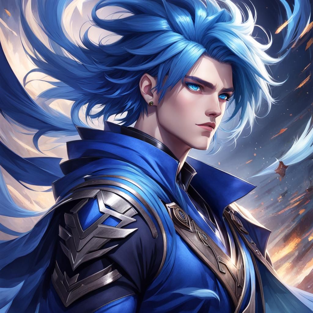 hero, boy with blue hair, blue clothes, blue eyes - AI Generated ...