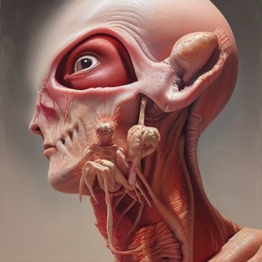 Horrific Skinless Bunny in Realistic Oil Painting Style