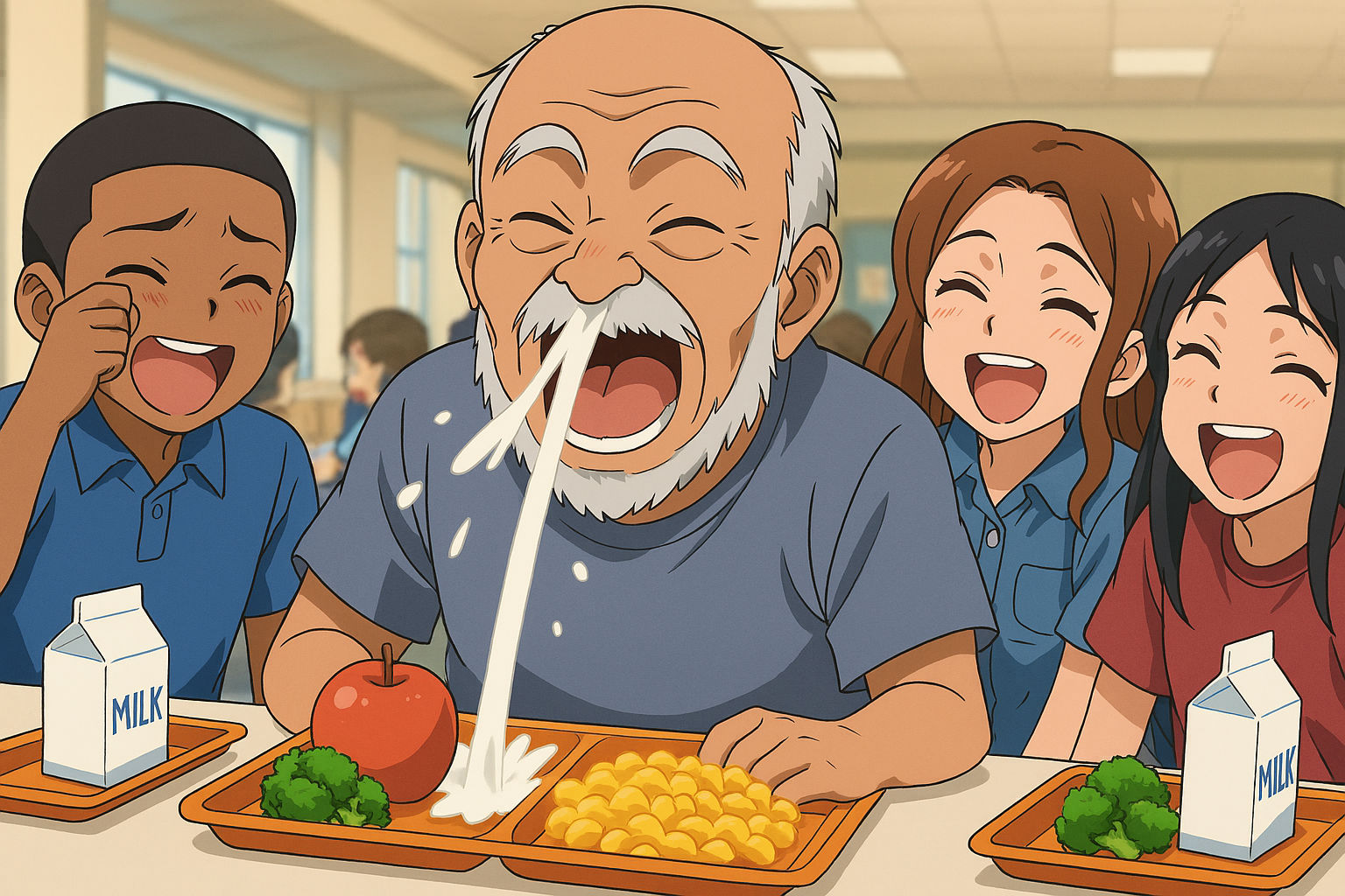 The students made the teacher laugh so much milk came out hi...