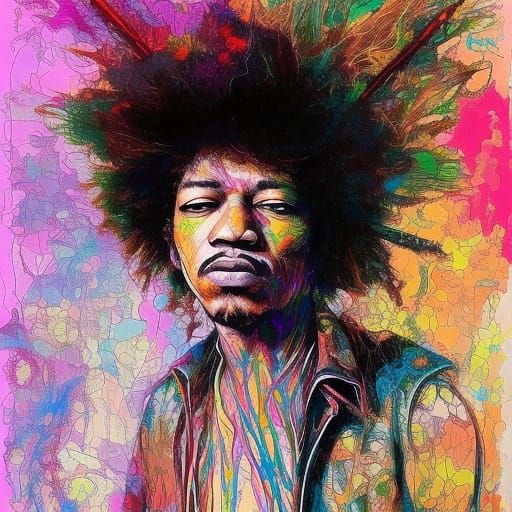"Jimmie Hendrix; afro; anime portrait of Jimmie Hendrix by c...
