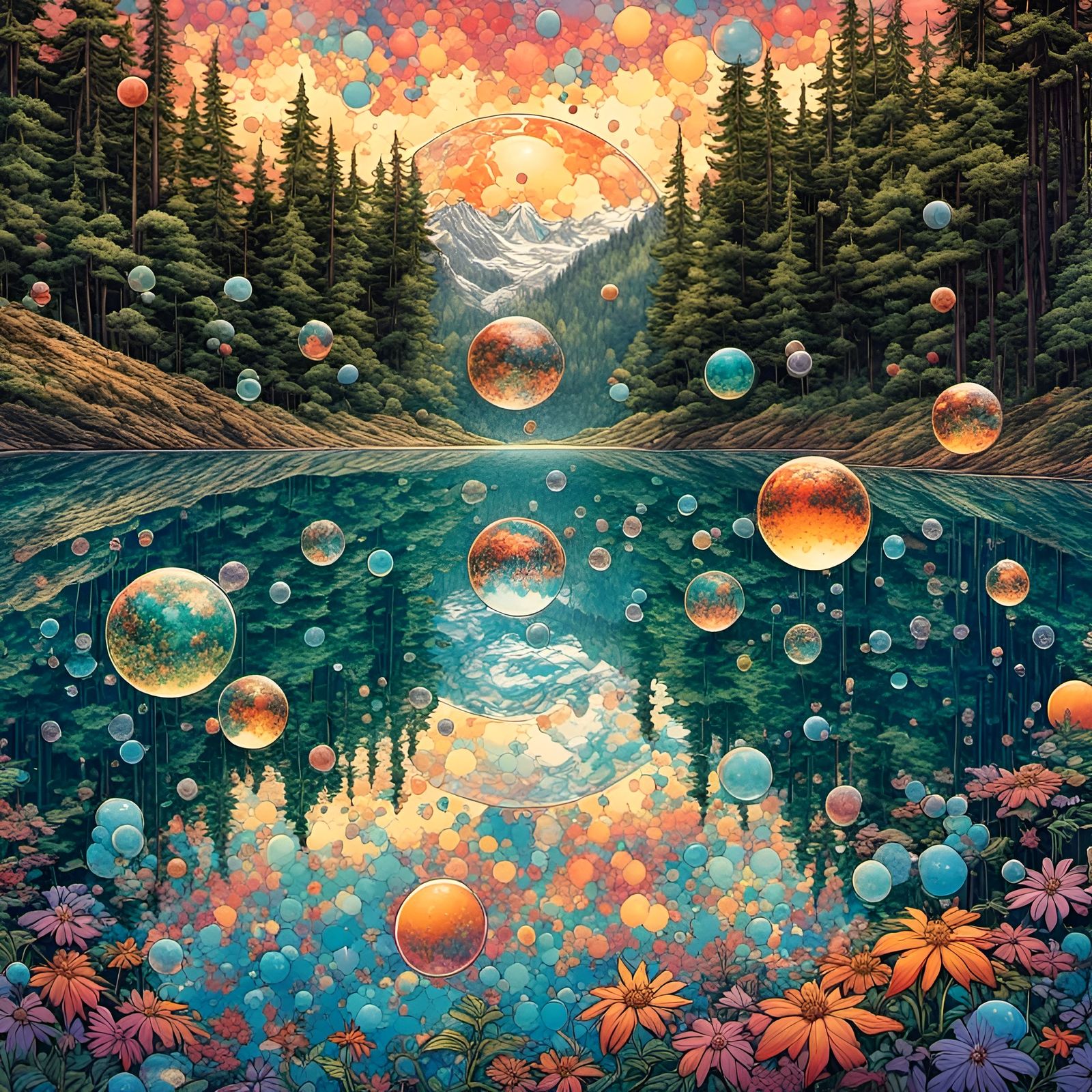 <lora:sheesh:1.0> | lake-reflecting | bubble-planets