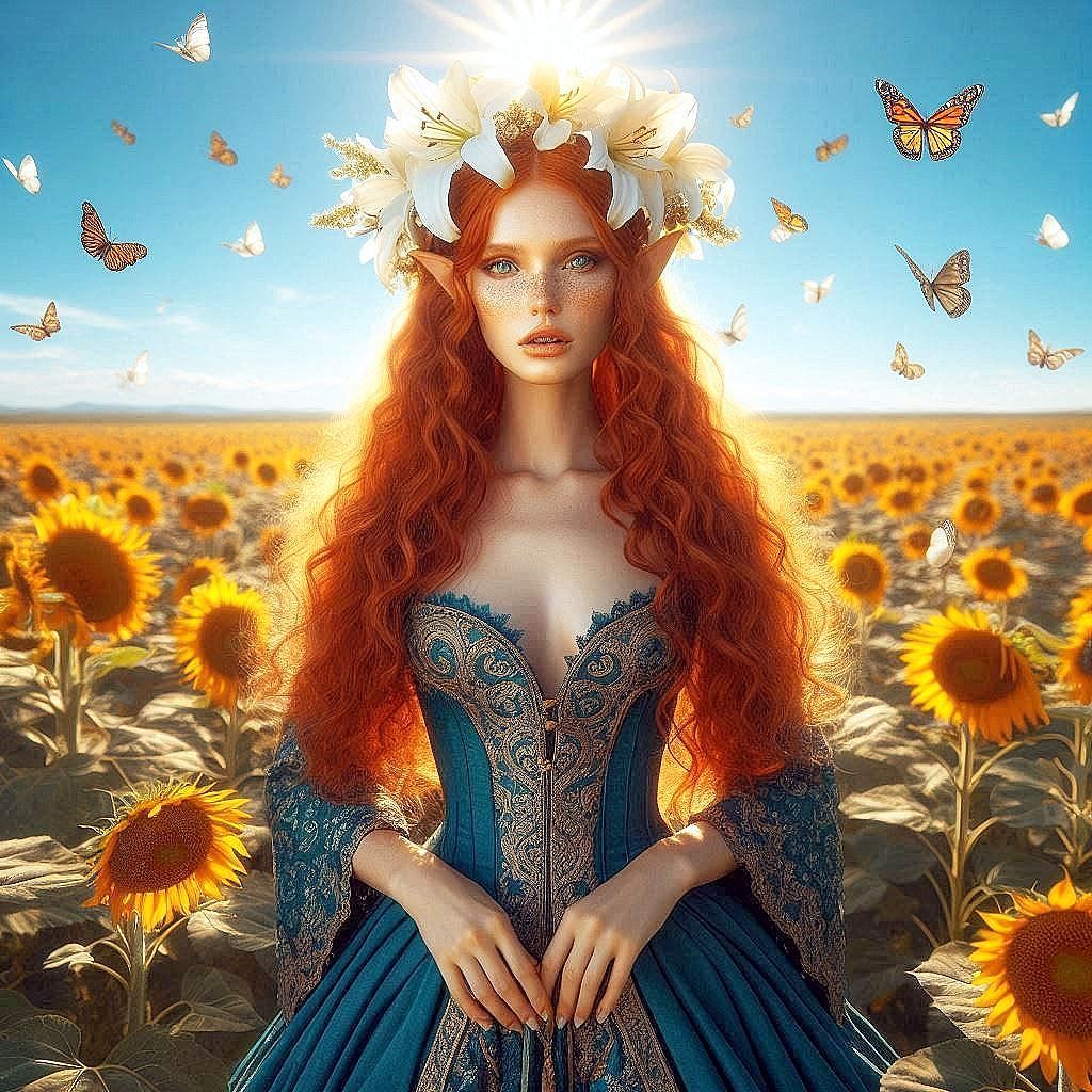 Elven Maiden in Sunflowers