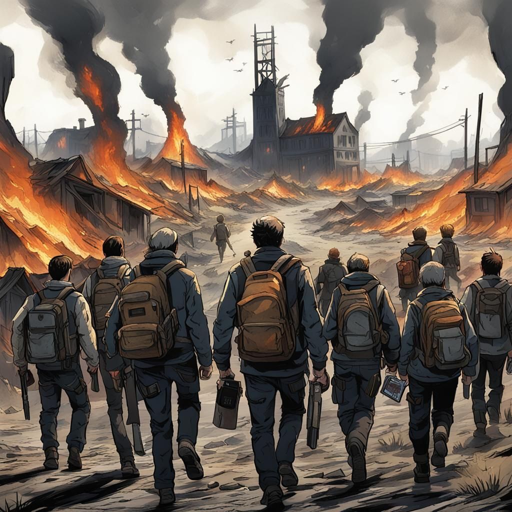  the survivors leave the burning town
