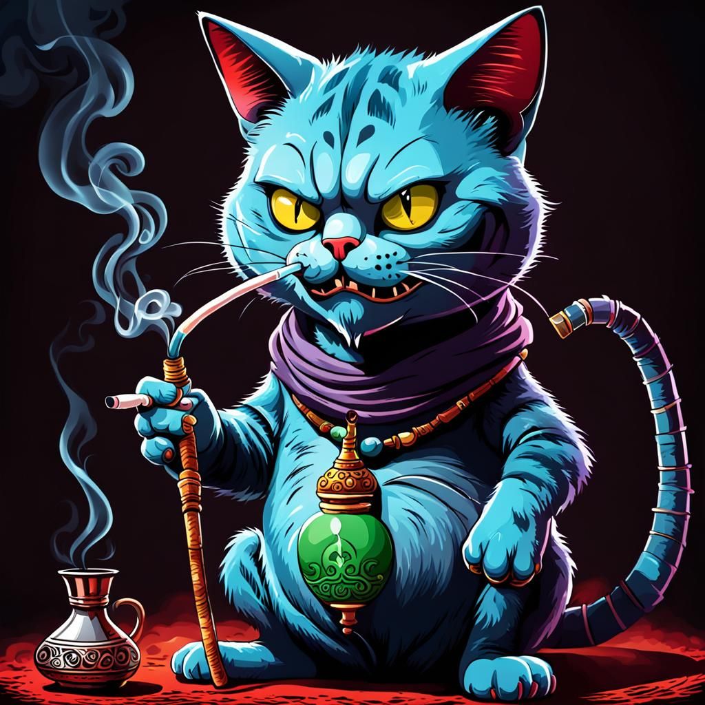 Funny Evil Cat Smoking Shisha - AI Generated Artwork - NightCafe Creator