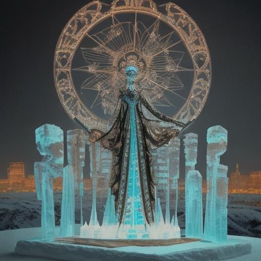 Ski Jumping Competition with Olympic Ice Sculpture