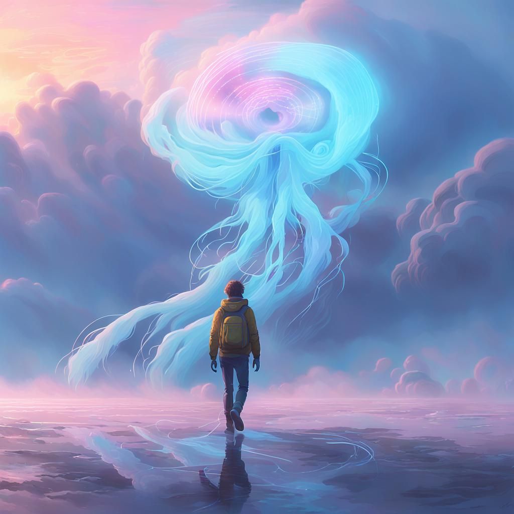 Ethereal Being in Iridescent Clouds, Fantasy Art
