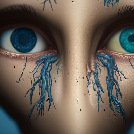two identical hyper-realistic, anatomically correct, tear fi...