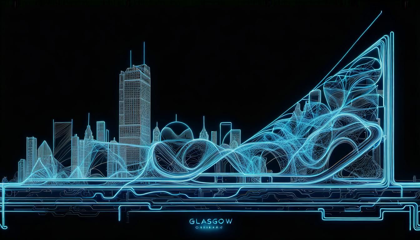 glasgow city centre line drawing in the style of an electric...