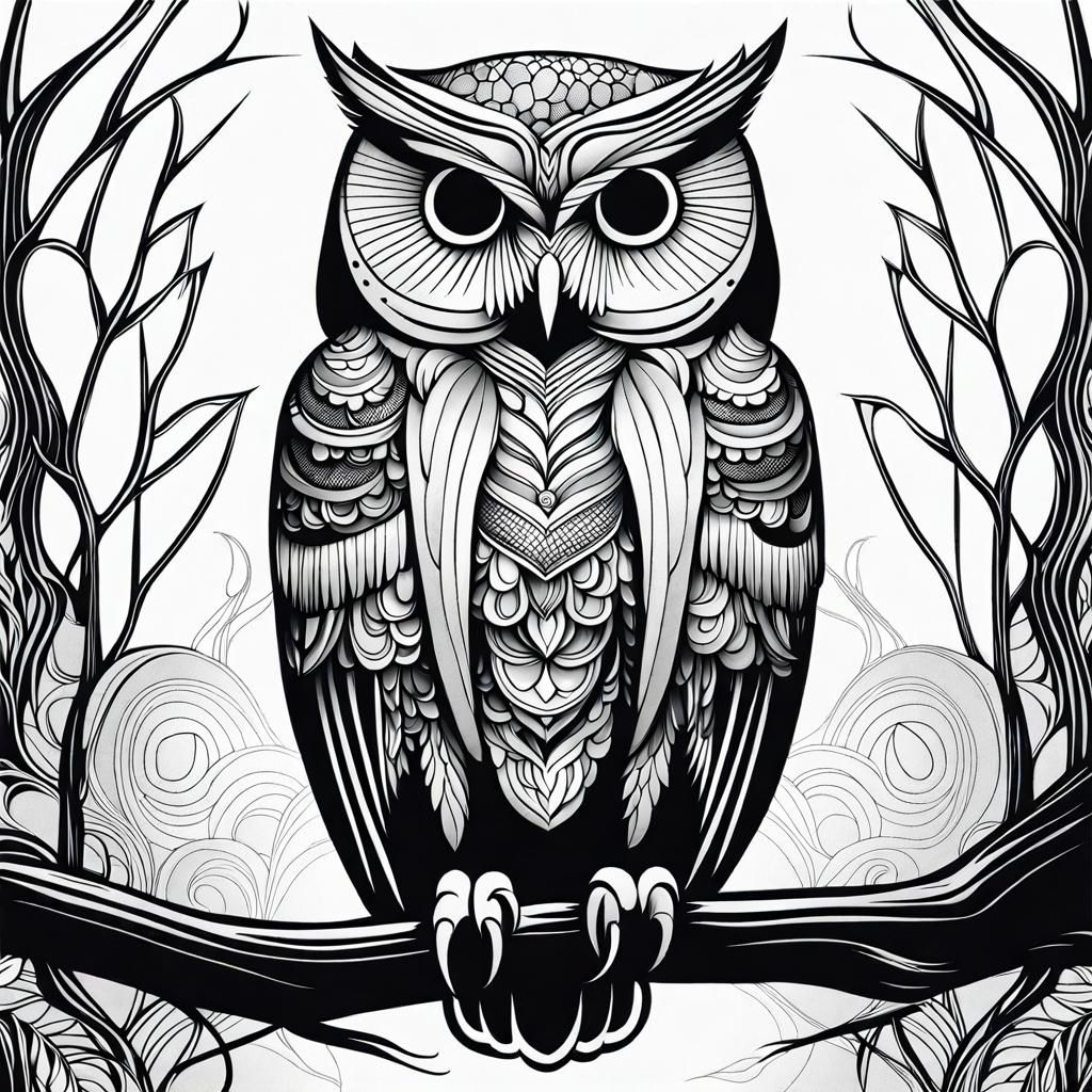 Detailed Line Art Owl  by @Sharonjoy