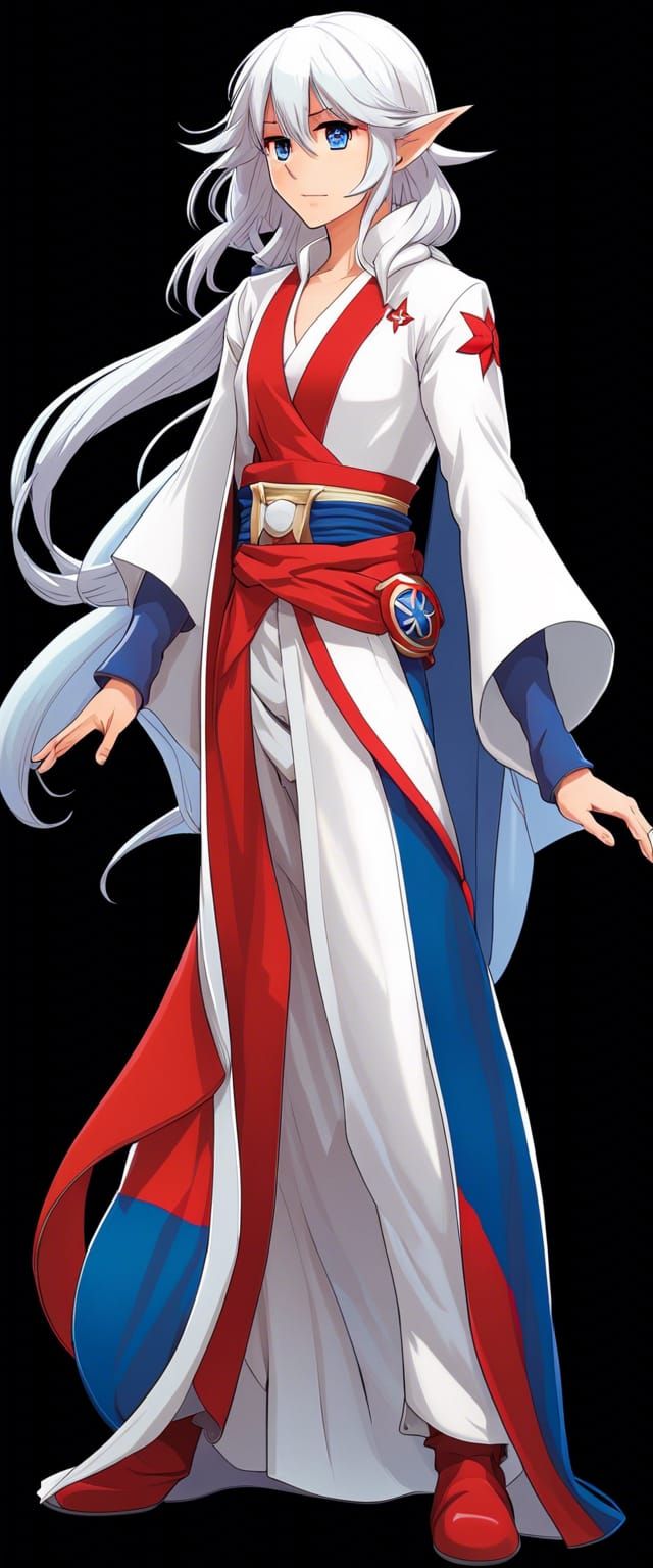 white-haired, androgynous, half-elf, short ears, long hair, ...
