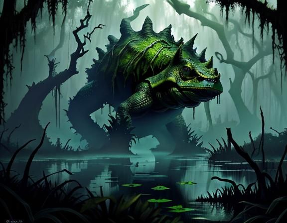a bullywug in a swamp