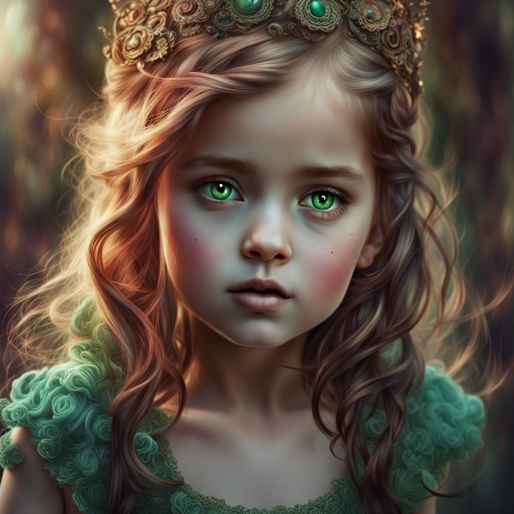 dark auburn hair 
green-eyed little girl
