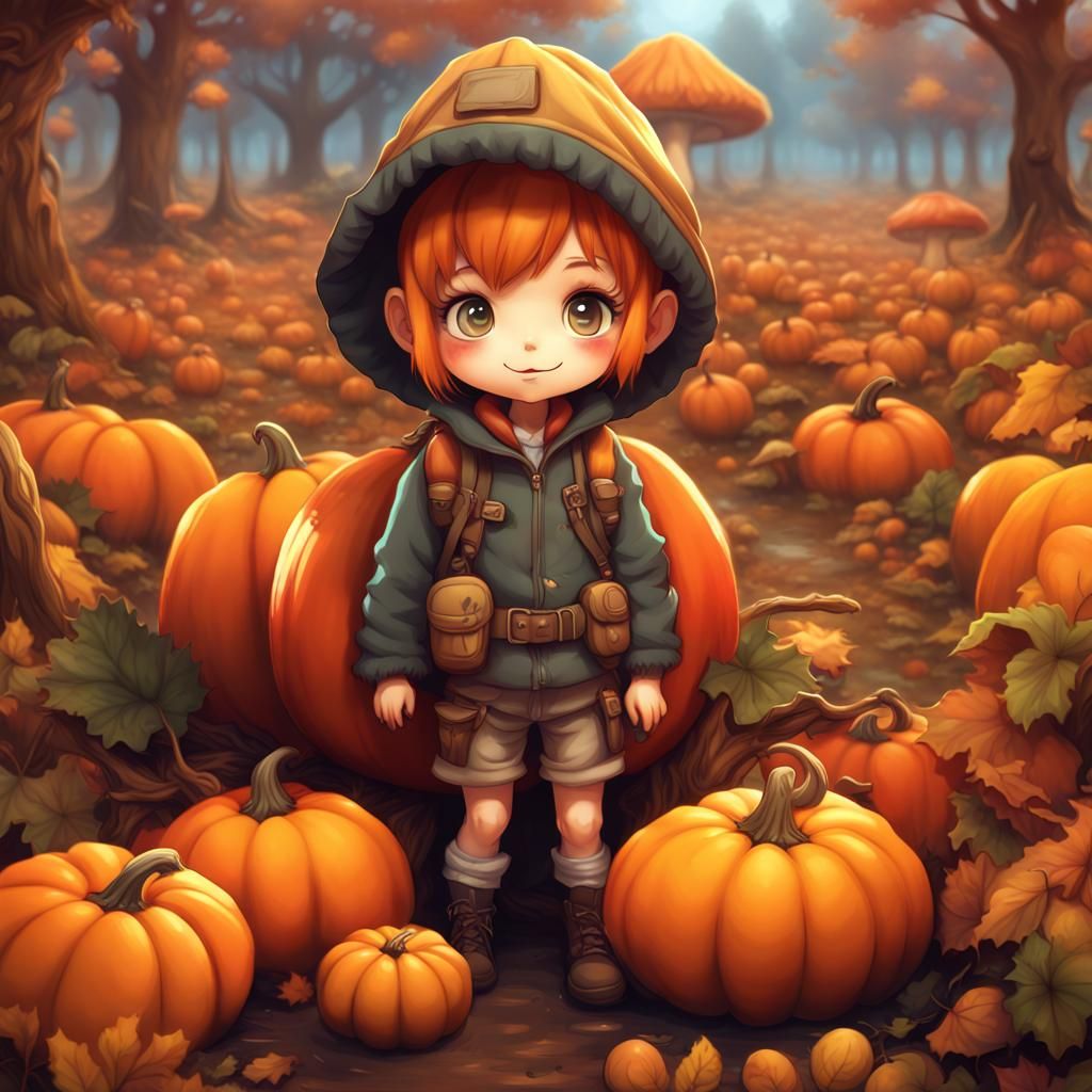 Cute chibi girl at a pumpkin patch - AI Generated Artwork - NightCafe ...