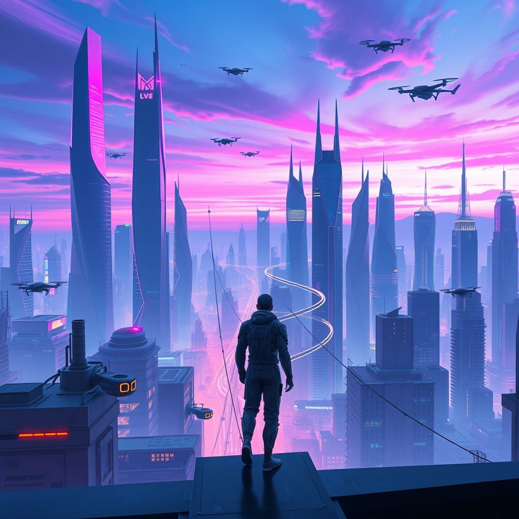 Futuristic Cityscape in Cyberpunk Style