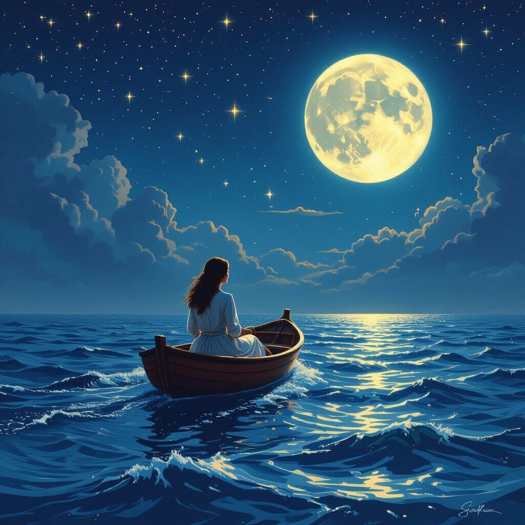 Moonlit Sea Voyage in Romantic Style