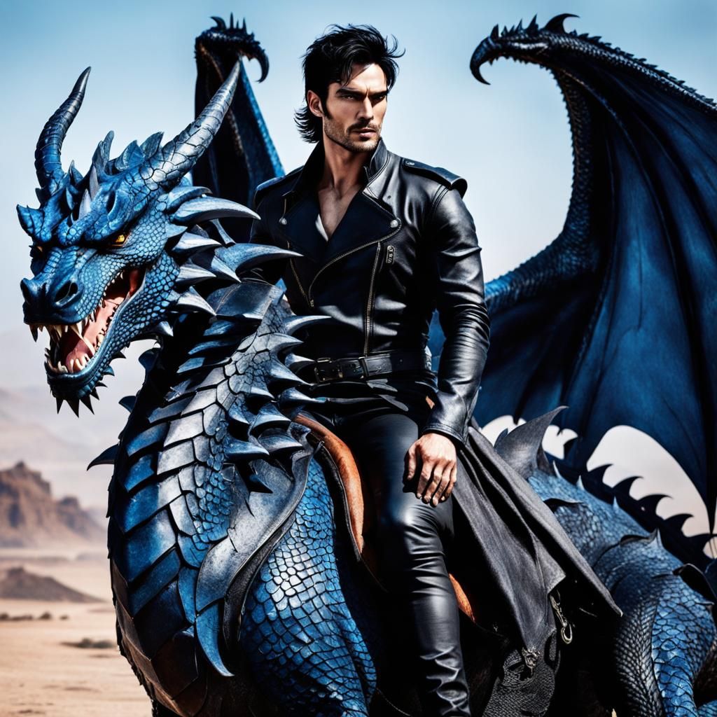 Man with Scar Riding a Blue Dragon