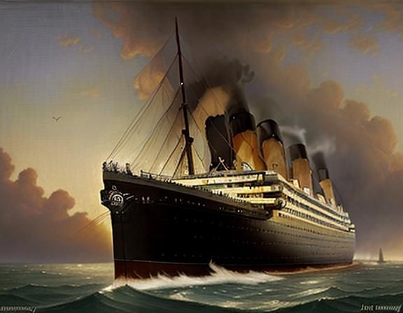 R.M.S TITANIC in 1912s Maiden voyage oil painting by James Gurney - AI ...