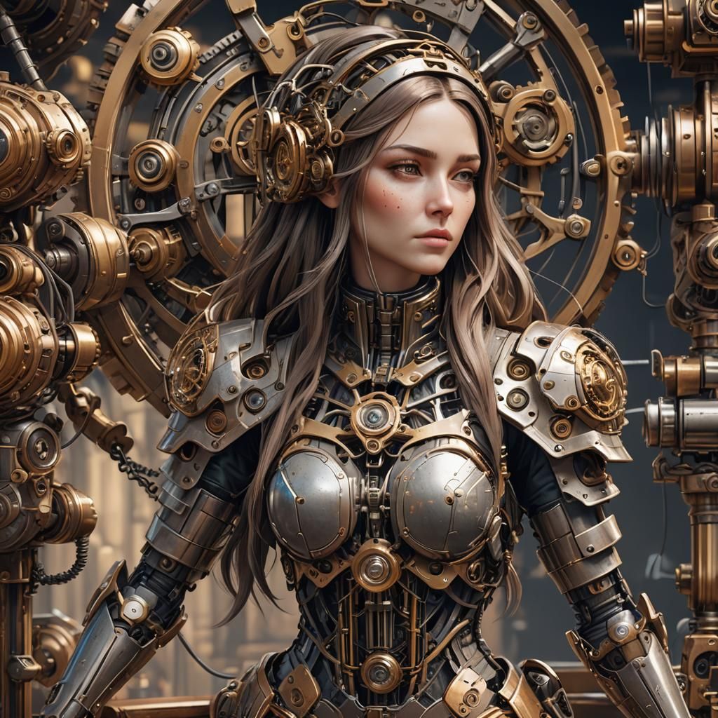 Drawing of a mechanical girl's device, drawing in the style ...