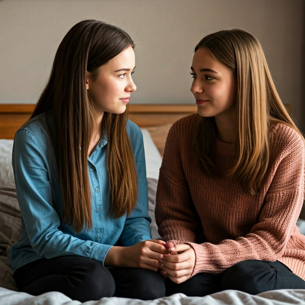 Teenage Girls Share a Quiet Moment in Cozy Bedroom