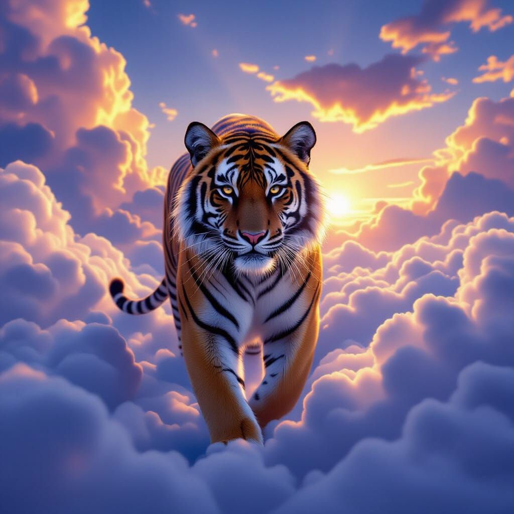 Majestic Tigress Among Ethereal Clouds