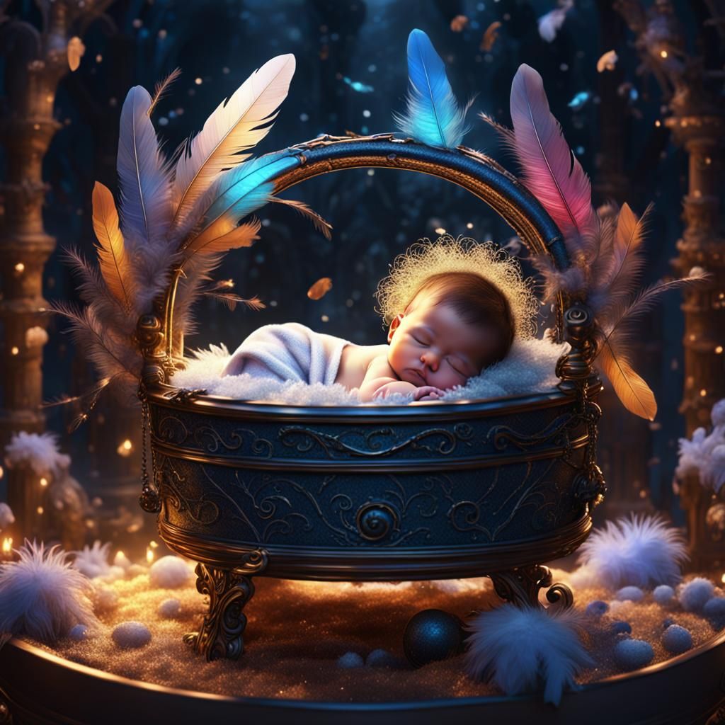 a baby sleeping in a tiny bed