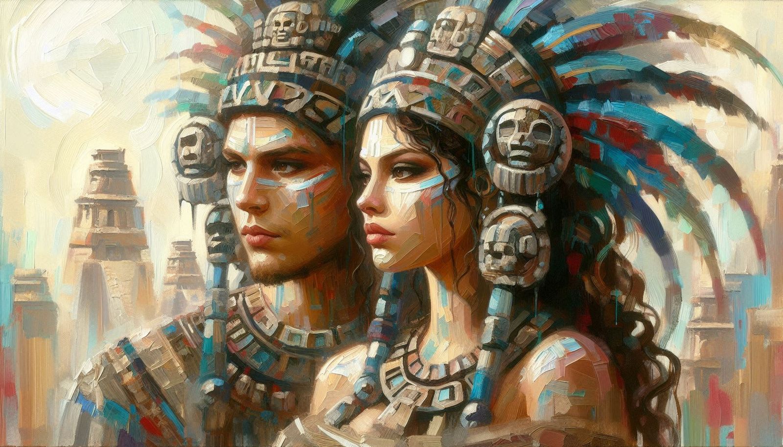 Pastose Acrylmalerei mit einem Maya-Paar #7