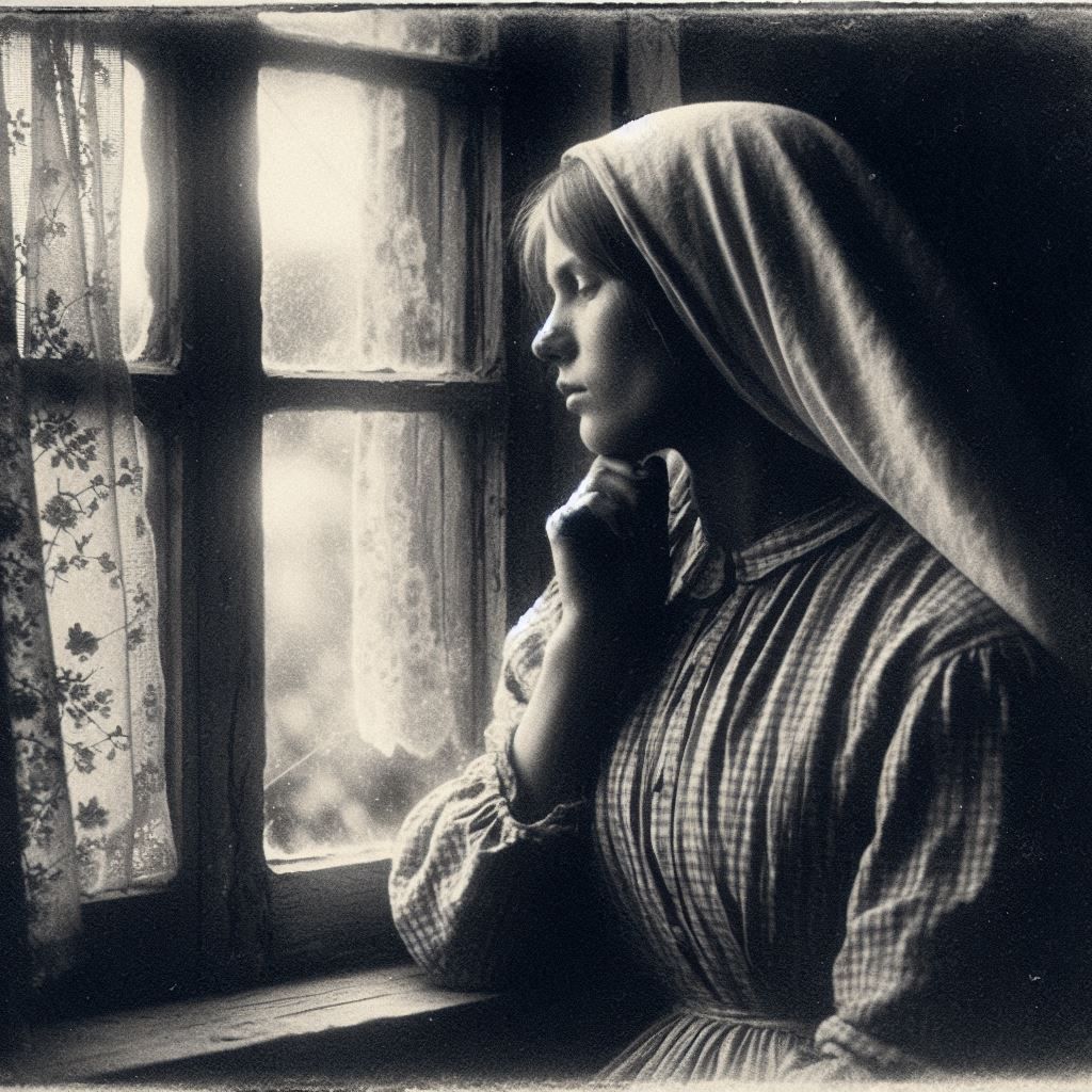 peasant woman in early 1900’s window