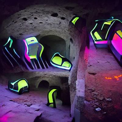 exploring the futuristic catacombs glowing neon