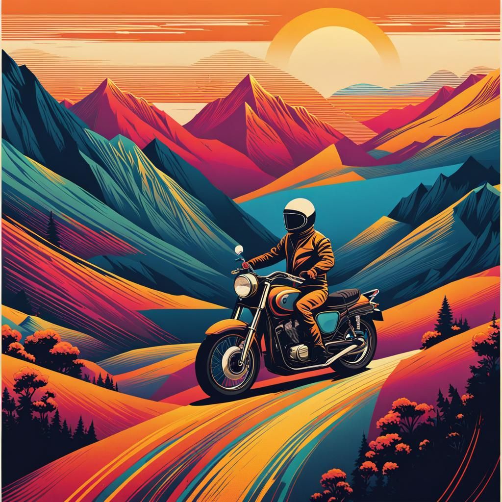 A motorcyclist on one motorcycle stands in the mountains examining the ...