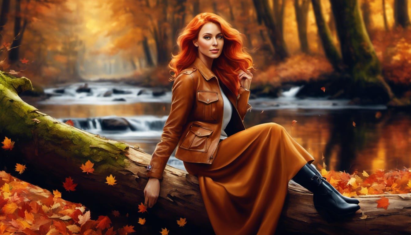 Attractive redhead enjoying autumn colors in the forest - AI Generated  Artwork - NightCafe Creator