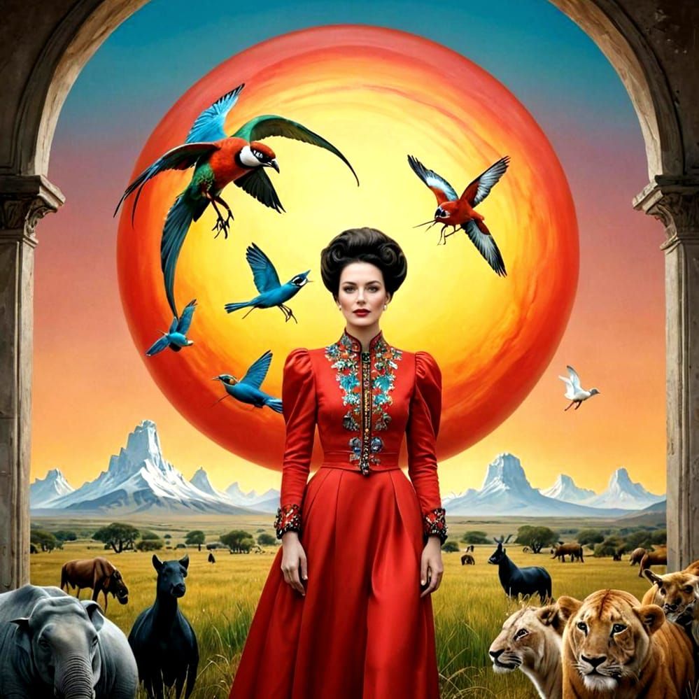 Charming Lady with Surreal Animals, Photographic Portrait