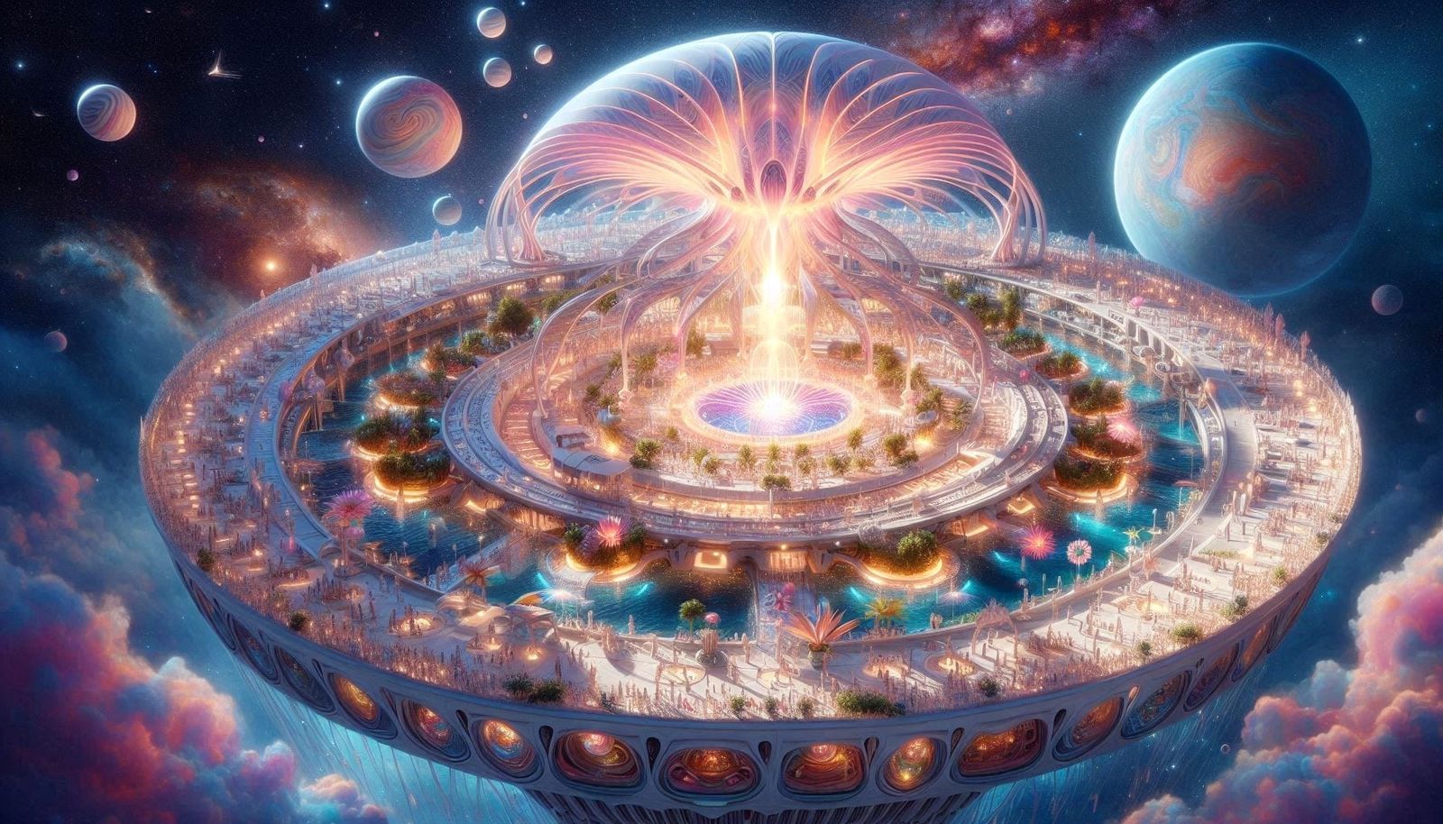 Higher-dimensional galactic resort ship