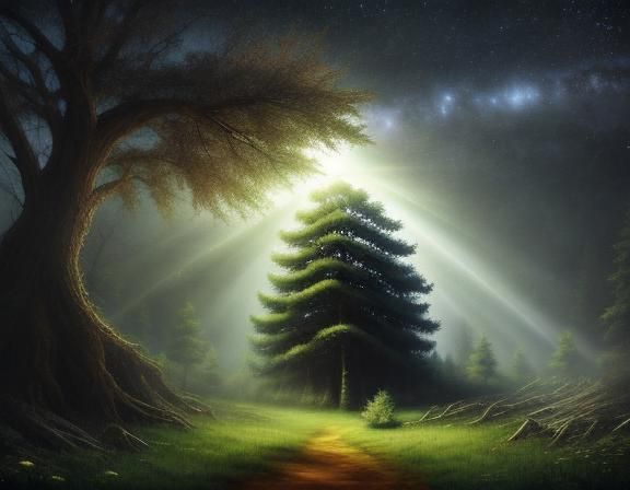 <lora:Story Illustration:1.0> Painting of a tree in the middle of a forest, epic music album cover, dark ominous lighting, steam necropolis,...