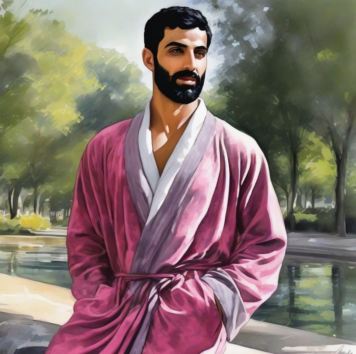 A handsome man with an excellent black full beard