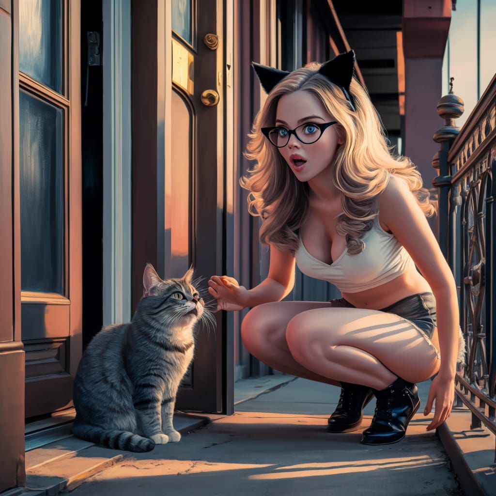 A photorealistic image of a woman in her 20's with long blon...