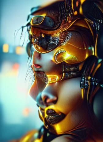 Golden cyberpunk goddess radiant