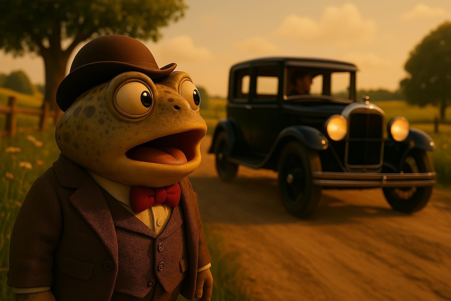 Mr. Toad sees a car, falls in love