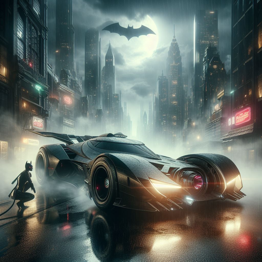 Batmobile and Catwoman