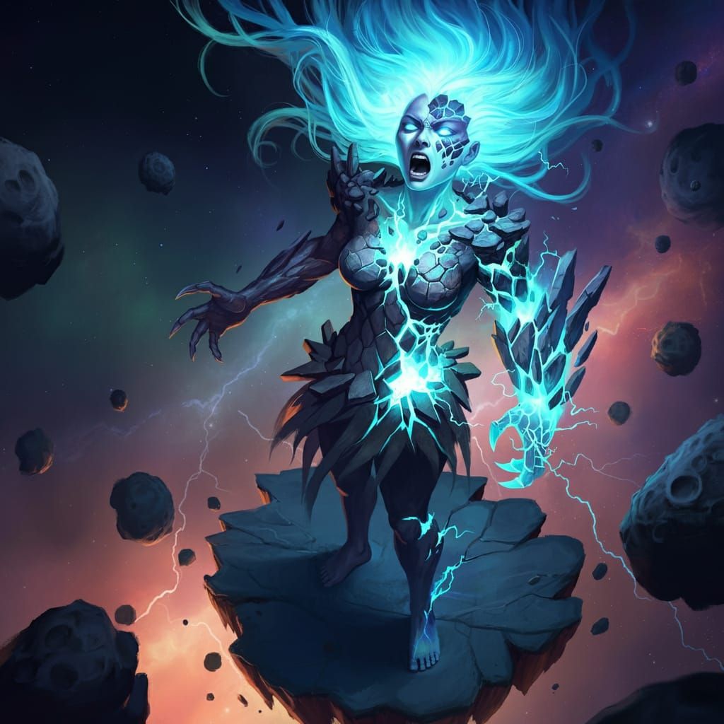 Cosmic asteroid storm goddess