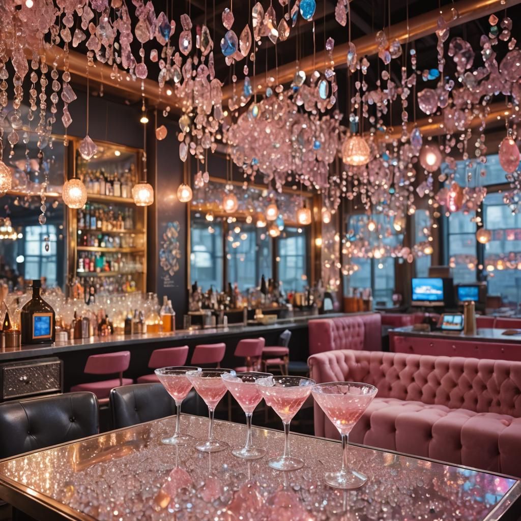 Diamond and Rose Quartz Bar with Neon Lights