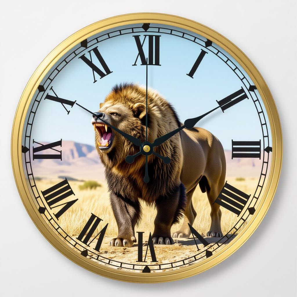 Melting Gold Clock and Roaring Lion