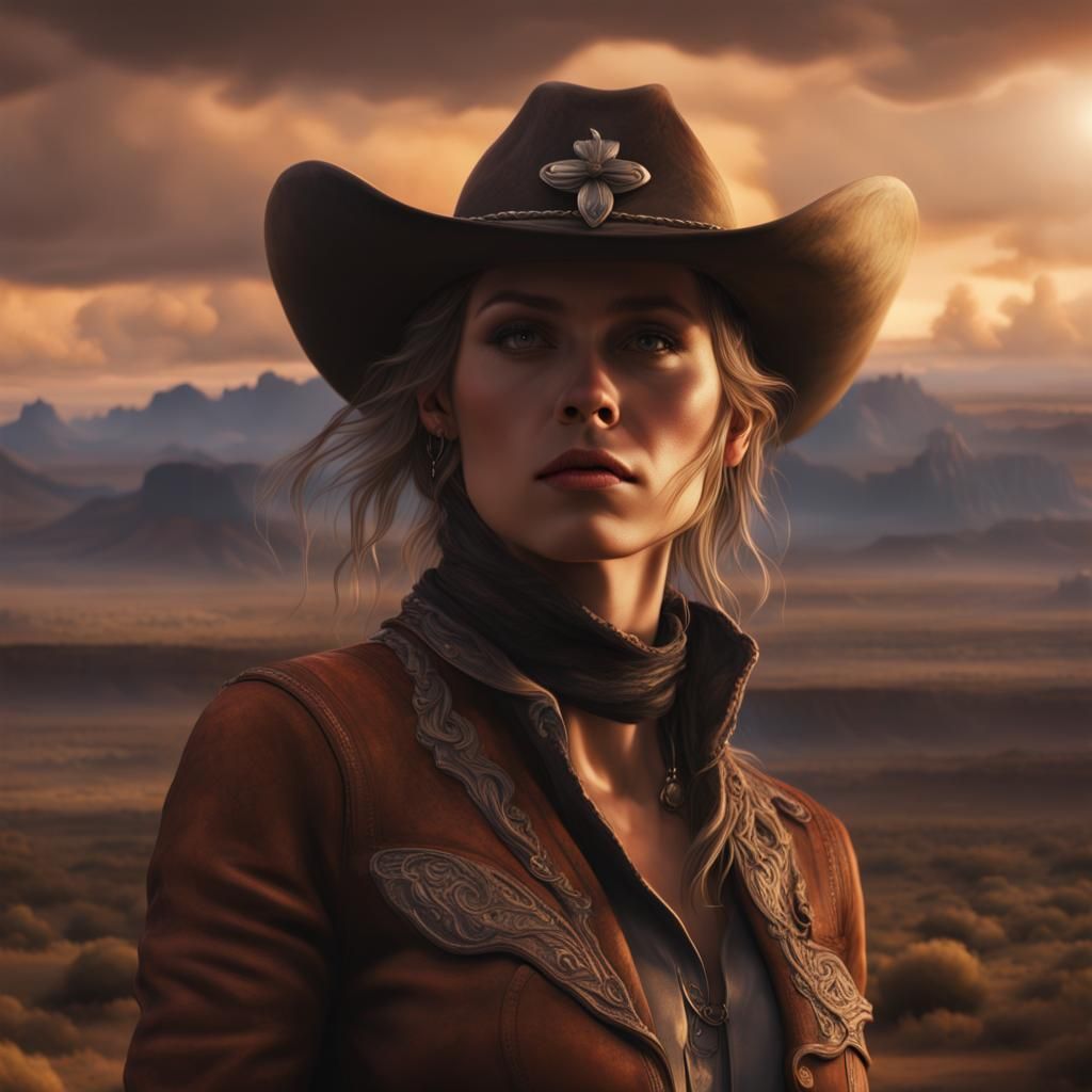 Cowboy woman Epic cinematic brilliant stunning intricate met...