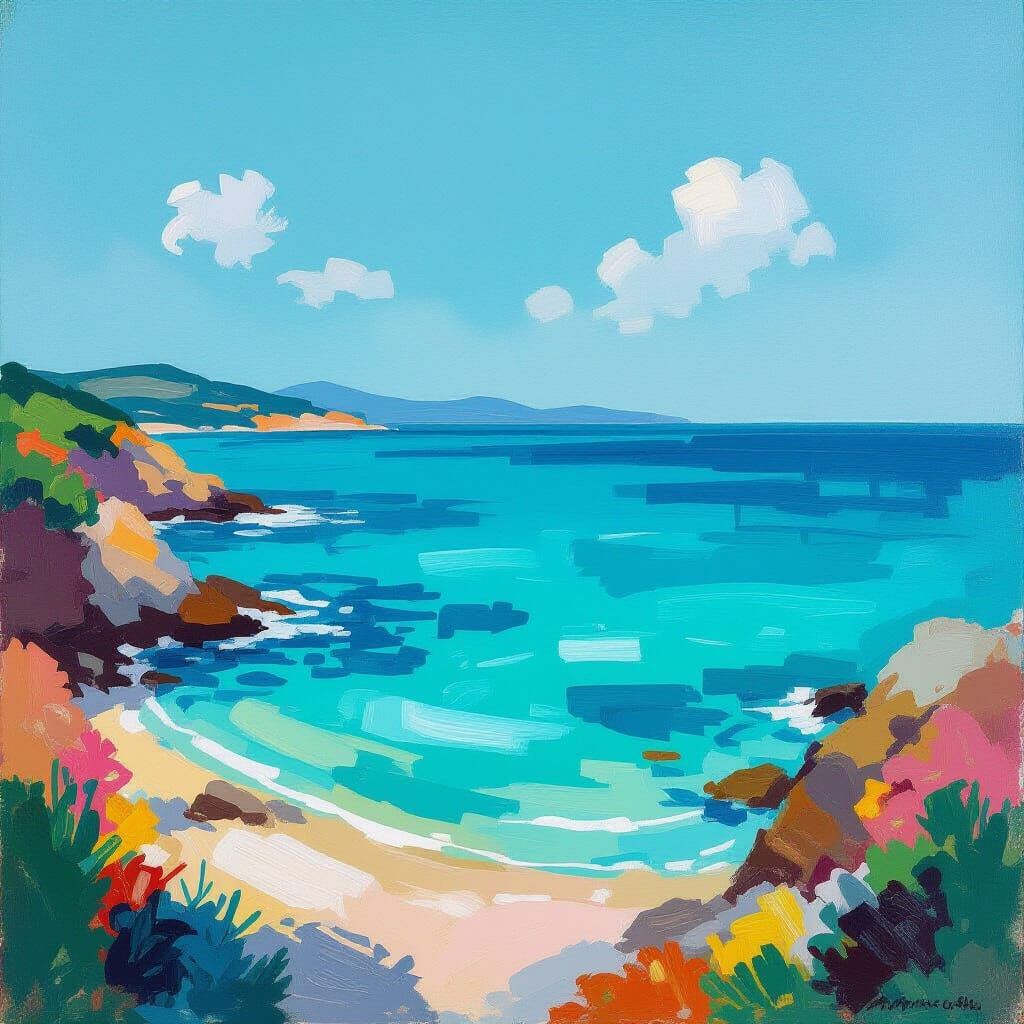 Dreamy Seascape with Turquoise Waters in Abstract Style