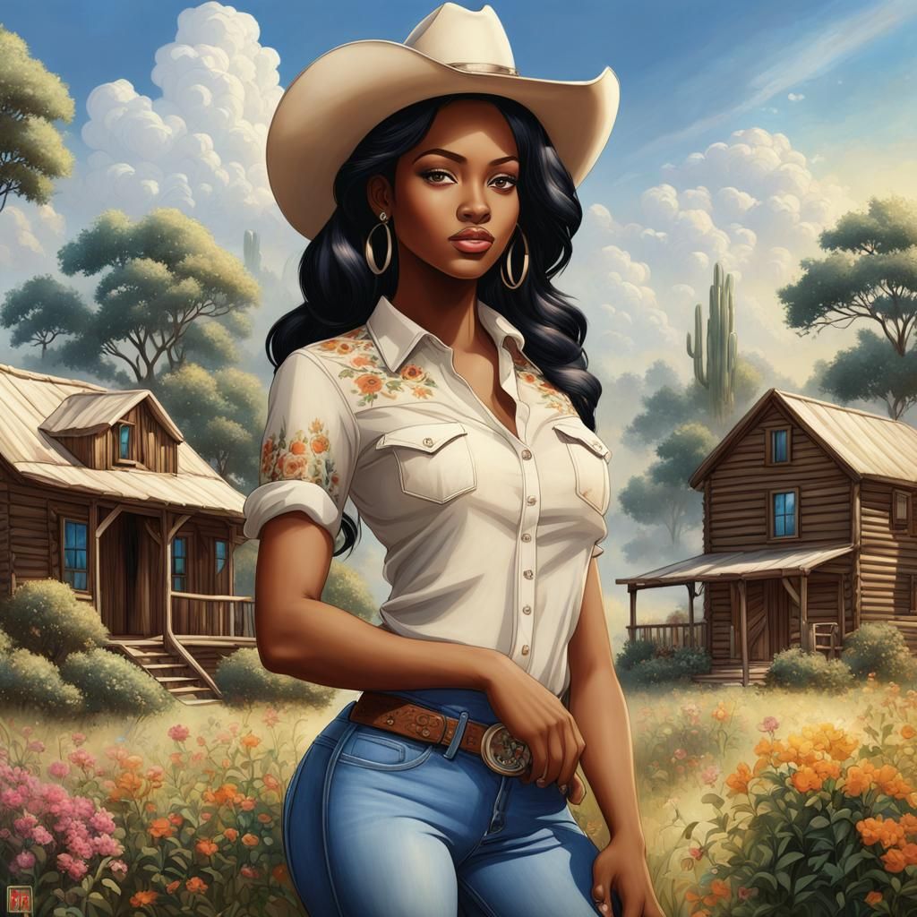 Young African Cowgirl on a ranch - AI Generated Artwork - NightCafe Creator