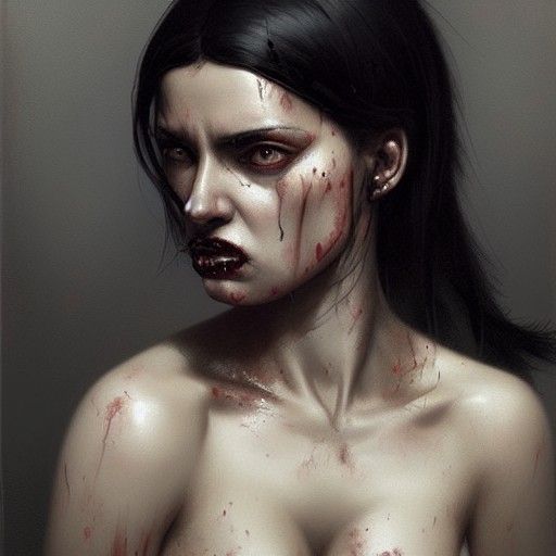 Hyper realistic portrait of a woman with black hair. She has...