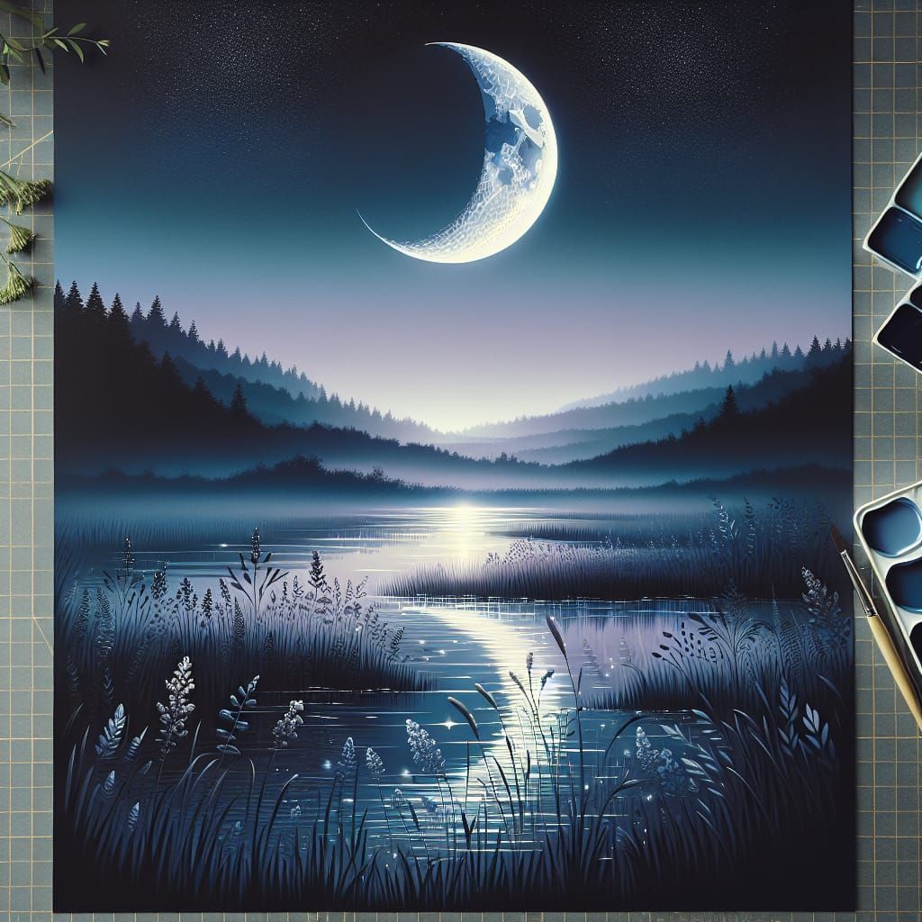 Flooded meadow with moon 