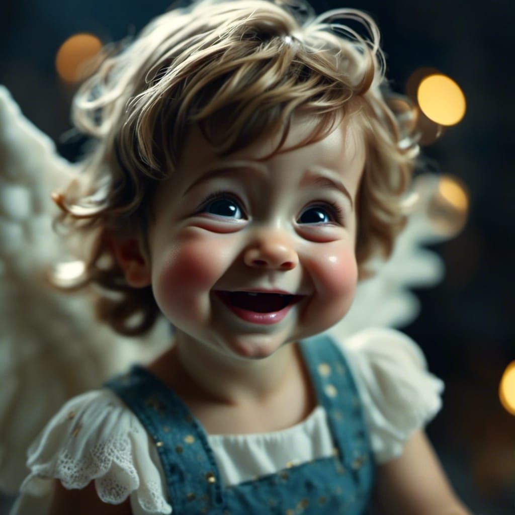cinematic film still of a cute angel giggling, absolutely adorable. highly detailed, shallow depth of field, vignette <lora:Giggling Angels:...
