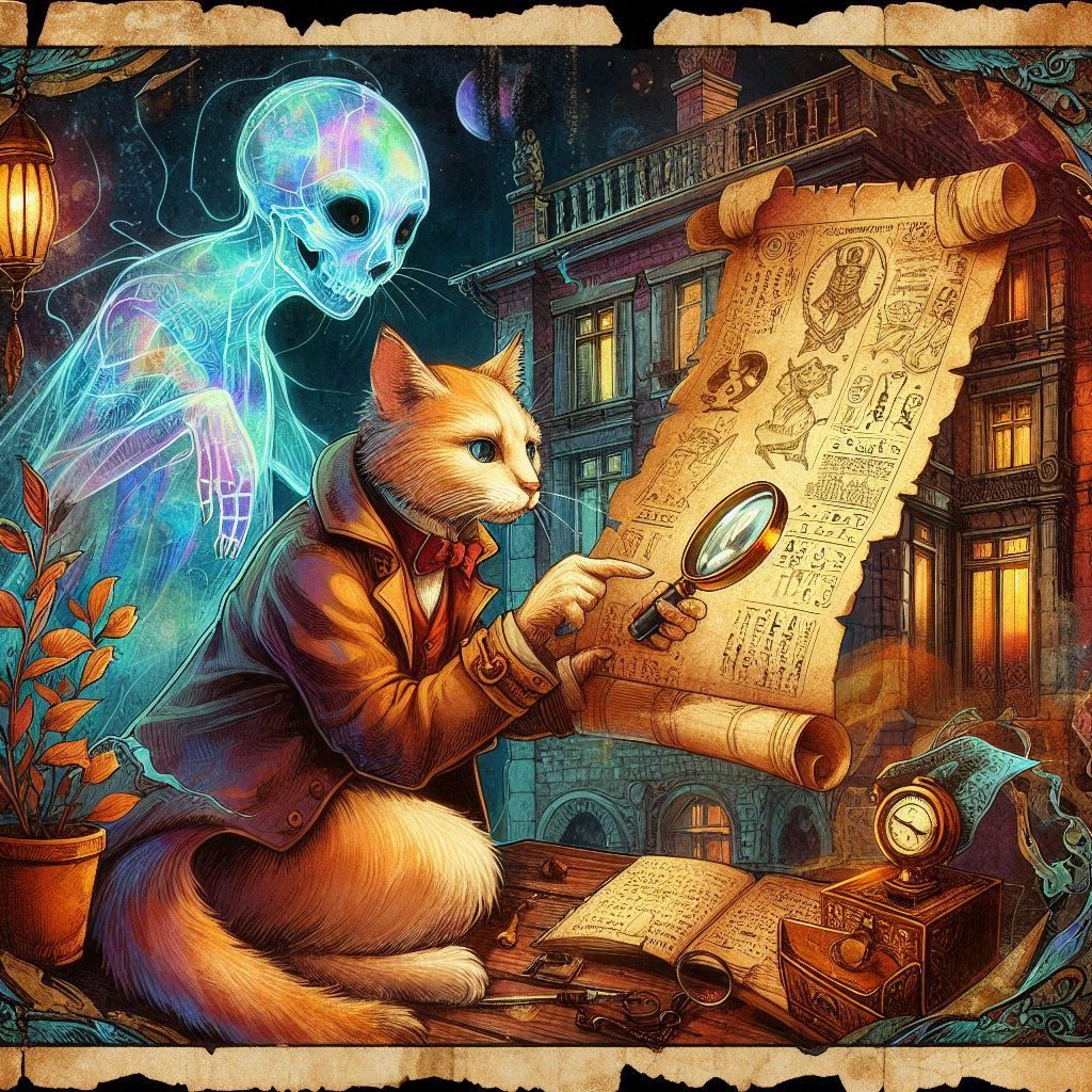 The Great Cat Detective, with His Spectral Helper