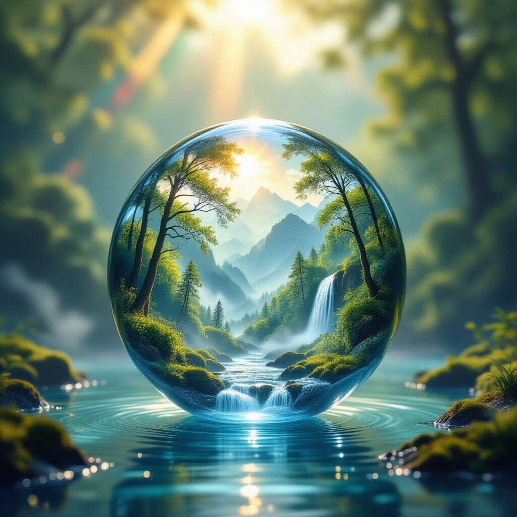 Glass Bead Holds Enchanted Forest With Rainbow Light